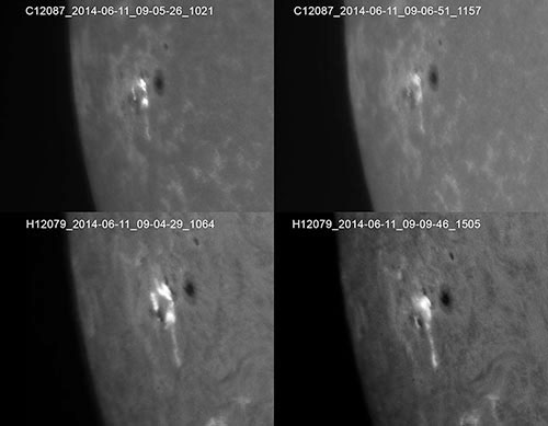 Výběr detailních snímků erupce ze dne 11. 6. 2014 v aktivní oblasti NOAA 12087