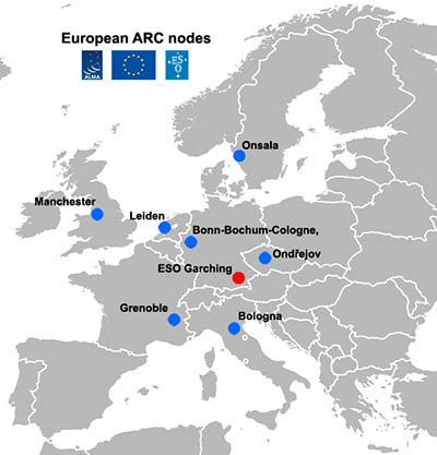 Obrázek 27: Evropský ALMA Regional Center (EU ARC) a jeho uzly.